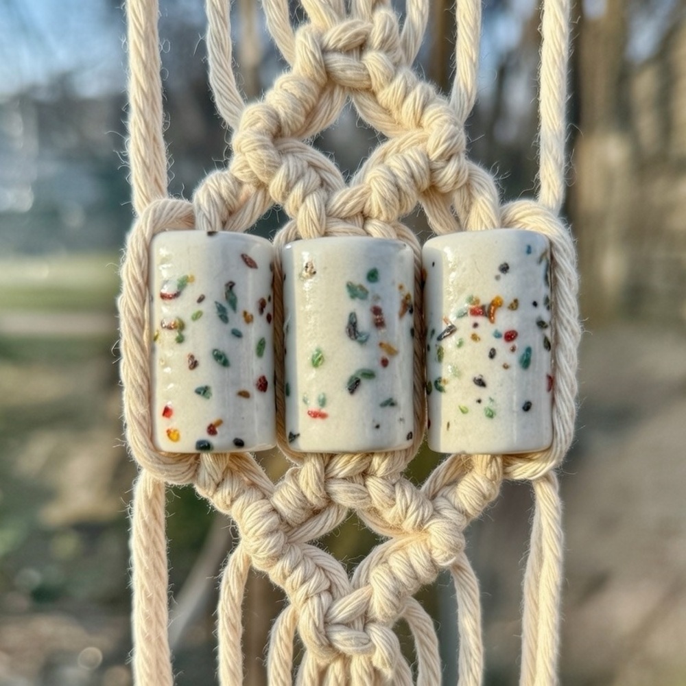 Set of 8 Vintage Japanese Ceramic Macrame Beads With Speckles
